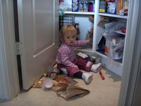 Helping Mom clean out the pantry!